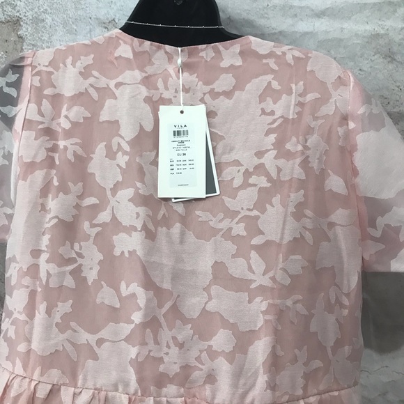 NWT Vila Clothes Vibeauty MIDI Rosebloom Chiffon Tiered Lined vNeck Dress Small - Picture 6 of 7